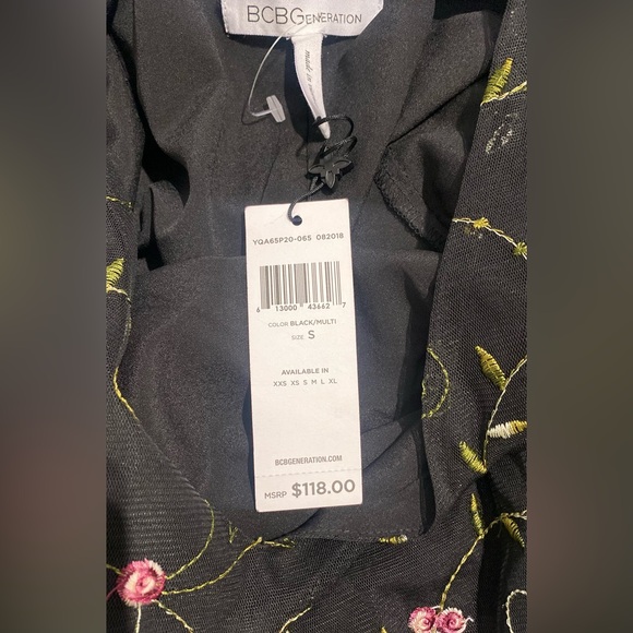 BCBGeneration Black Dress with Pink Floral Embroidery - Picture 7 of 8